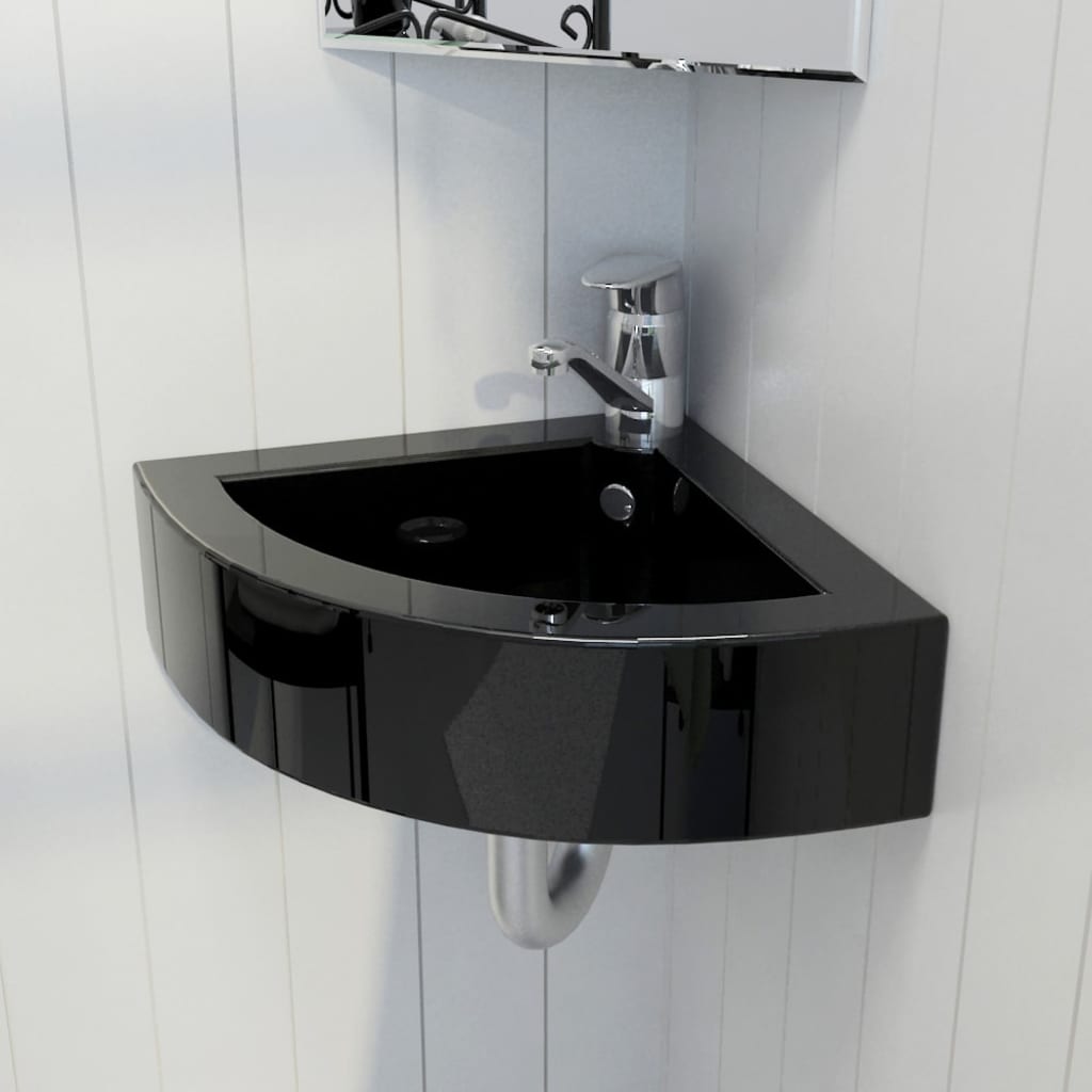 vidaXL Lavabo avec trou de trop-plein 45x32x12,5 cm Noir