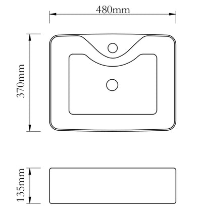 Vasque carré à trou pour robinet céramique blanc pour salle de bain