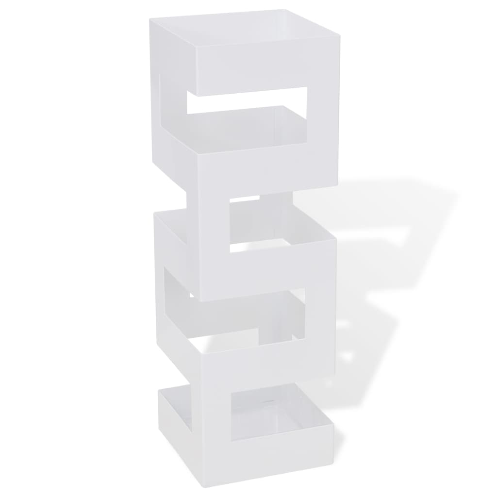 Blanc Carré Porte-parapluie Stockage pour cannes bâtons Acier 48,5 cm