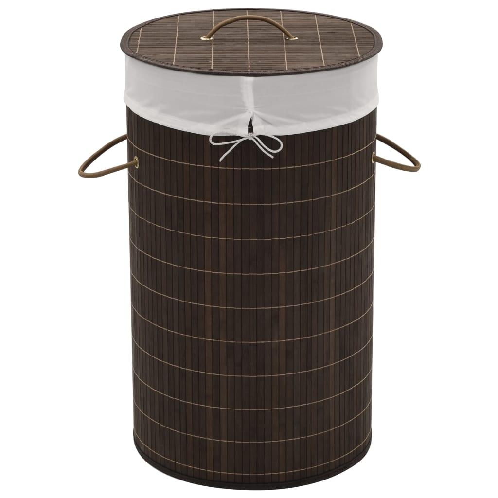 vidaXL Panier à linge rond en bambou Marron foncé