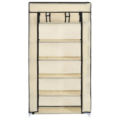 vidaXL Armoire à chaussures avec housse Crème 58x28x106 cm Tissu