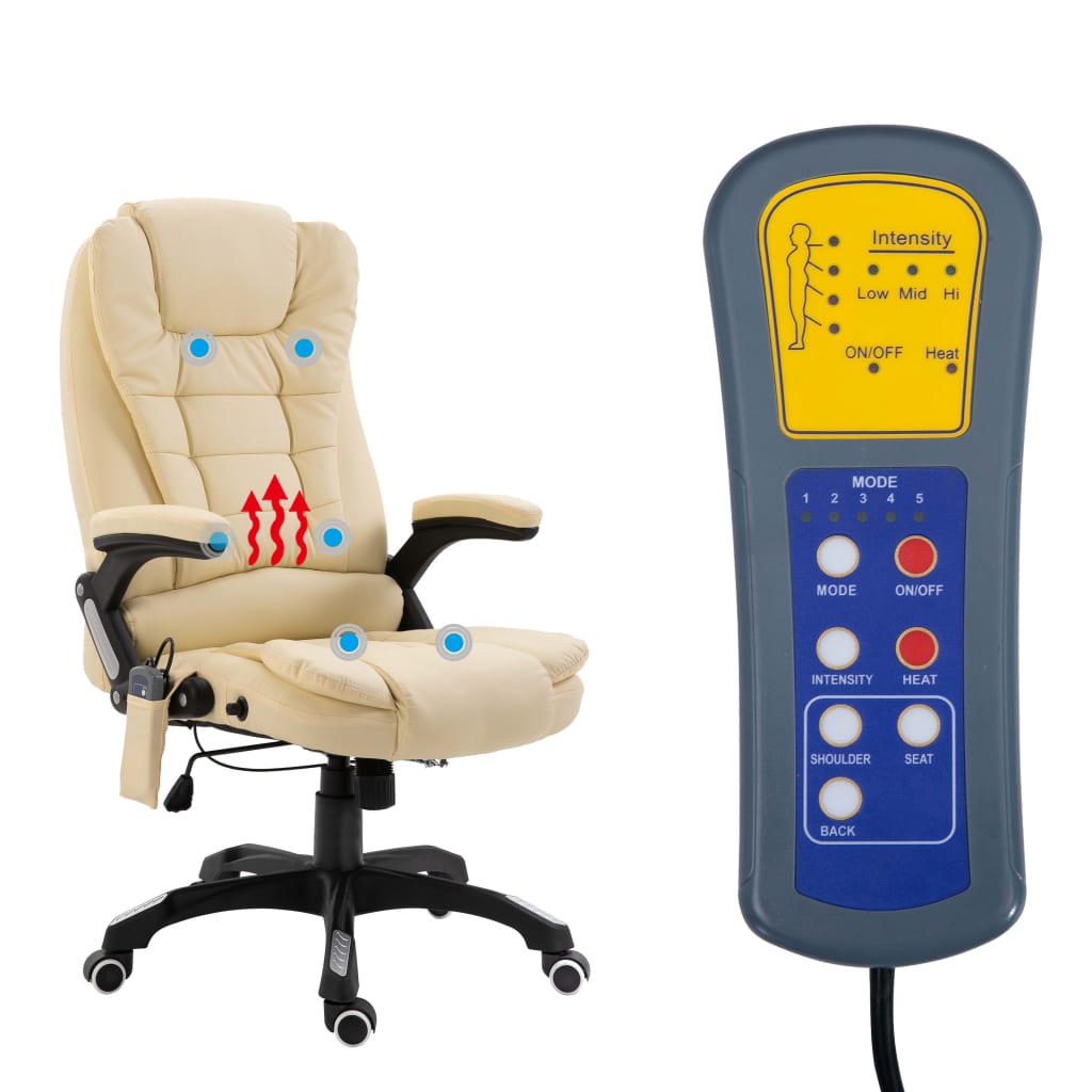 vidaXL Chaise de bureau de massage Crème Similicuir