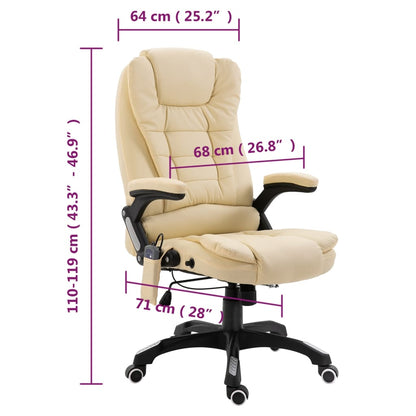 vidaXL Chaise de bureau de massage Crème Similicuir