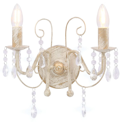 vidaXL Applique murale à perles Blanc antique 2 ampoules E14