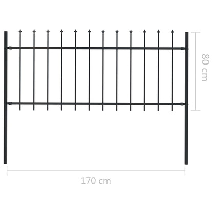 vidaXL Clôture de jardin avec dessus en lance Acier 1,7 x 0,8 m Noir