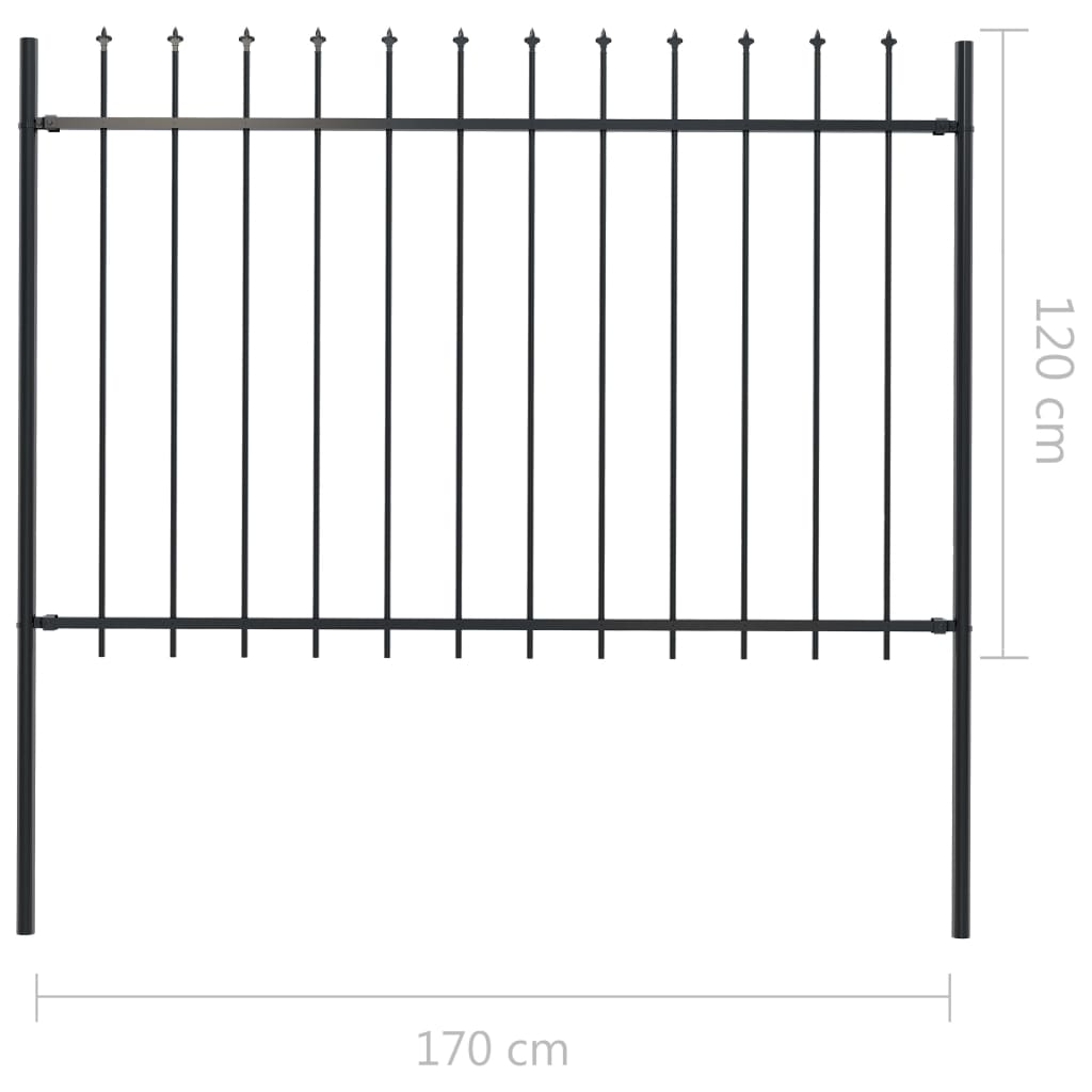 vidaXL Clôture de jardin avec dessus en lance Acier 1,7 x 1,2 m Noir
