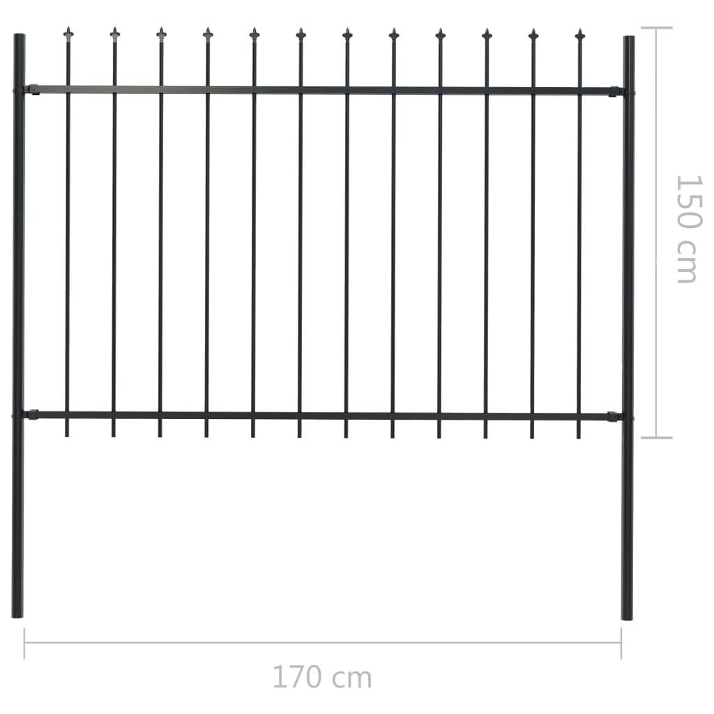 vidaXL Clôture de jardin avec dessus en lance Acier 1,7 x 1,5 m Noir
