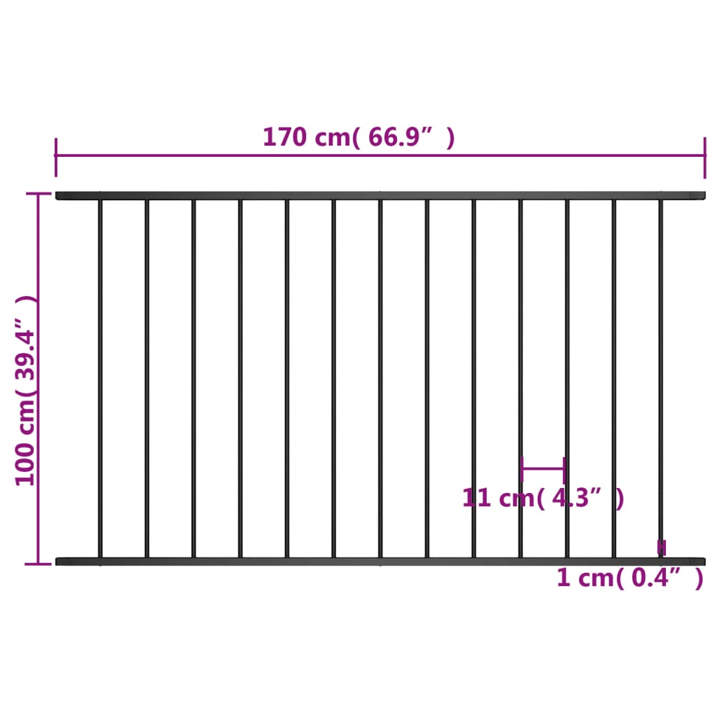 vidaXL Panneau de clôture Acier enduit de poudre 1,7x1 m Noir