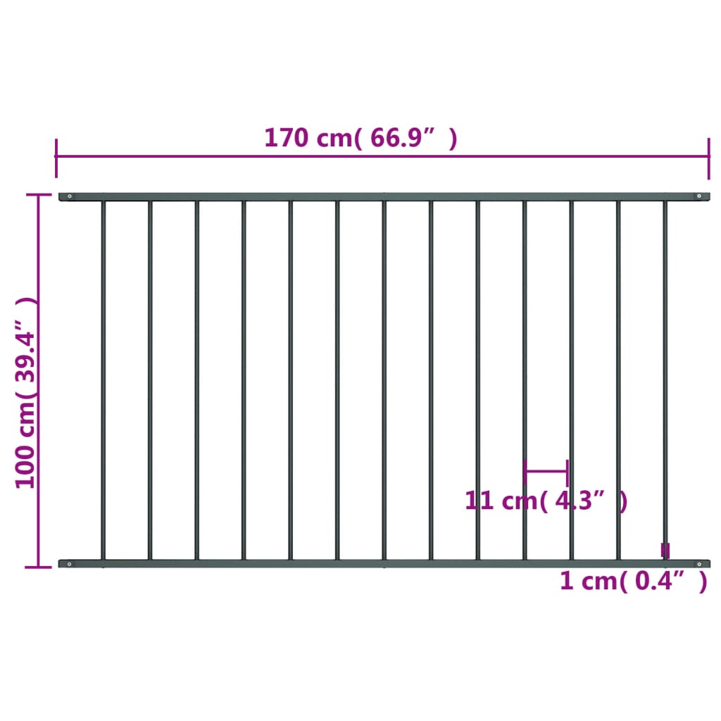 vidaXL Panneau de clôture Acier enduit de poudre 1,7x1 m Anthracite