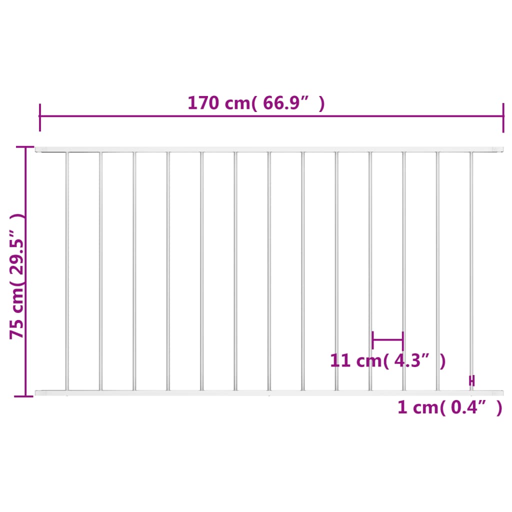 vidaXL Panneau de clôture Acier enduit de poudre 1,7x0,75 m Blanc