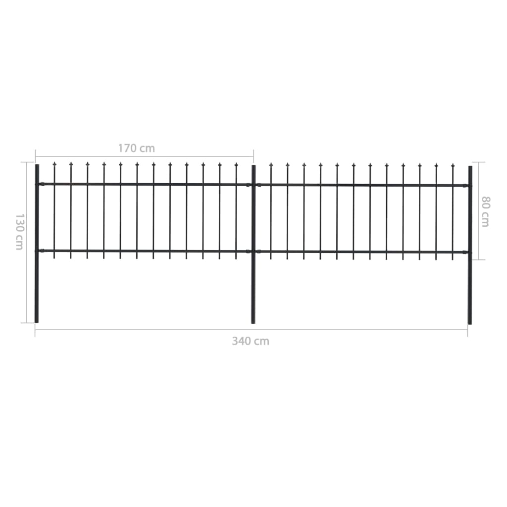 vidaXL Clôture de jardin avec dessus en lance Acier 3,4x0,8 m Noir