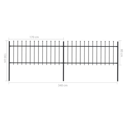vidaXL Clôture de jardin avec dessus en lance Acier 3,4x0,8 m Noir