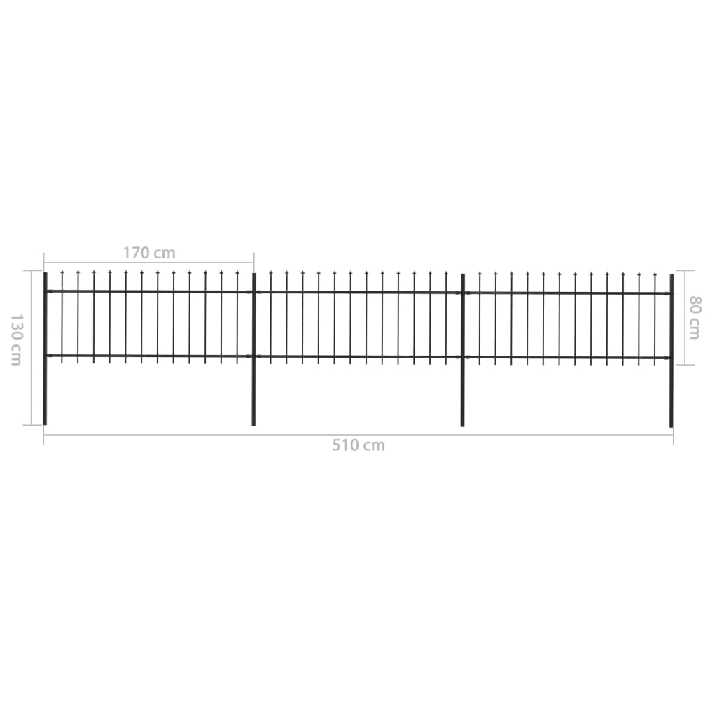 vidaXL Clôture de jardin avec dessus en lance Acier 5,1 x 0,8 m Noir