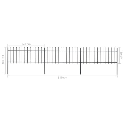 vidaXL Clôture de jardin avec dessus en lance Acier 5,1 x 0,8 m Noir