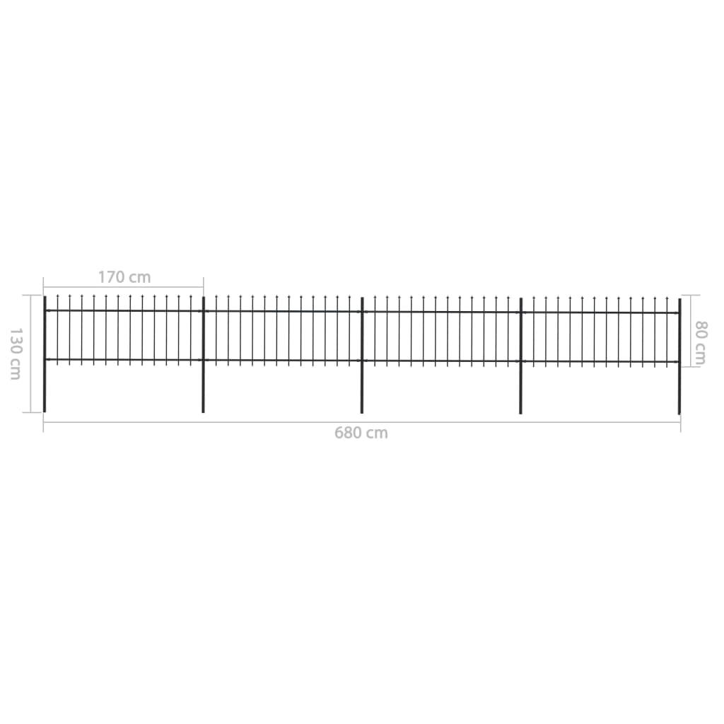 vidaXL Clôture de jardin avec dessus en lance Acier 6,8x0,8 m Noir
