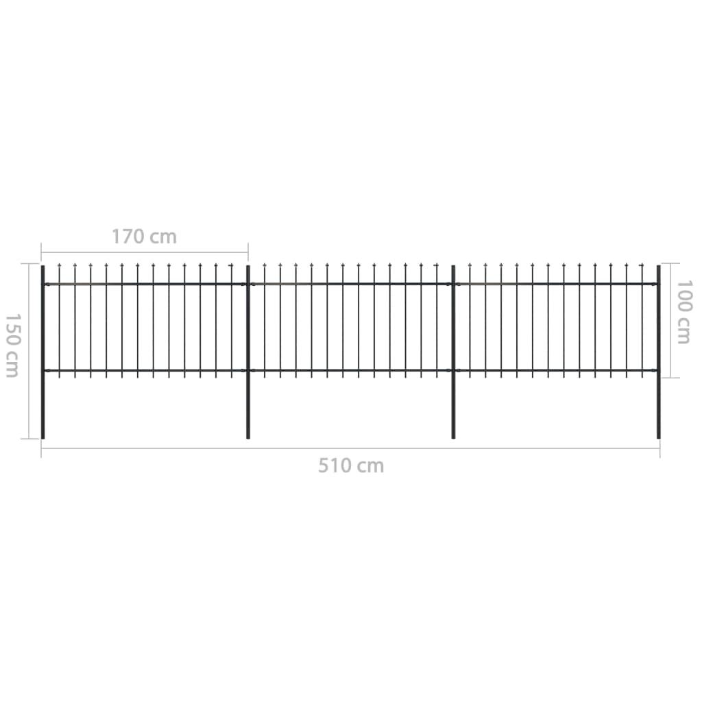 vidaXL Clôture de jardin avec dessus en lance Acier 5,1 x 1 m Noir