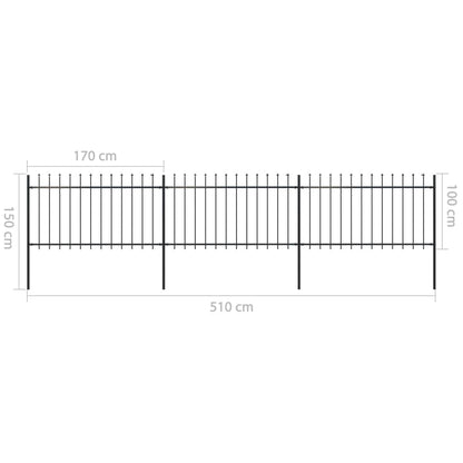 vidaXL Clôture de jardin avec dessus en lance Acier 5,1 x 1 m Noir