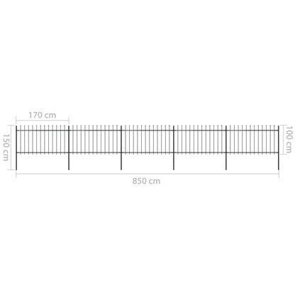 vidaXL Clôture de jardin avec dessus en lance Acier 8,5x1 m Noir