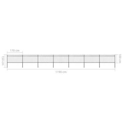 vidaXL Clôture de jardin avec dessus en lance Acier 11,9 x 1 m Noir