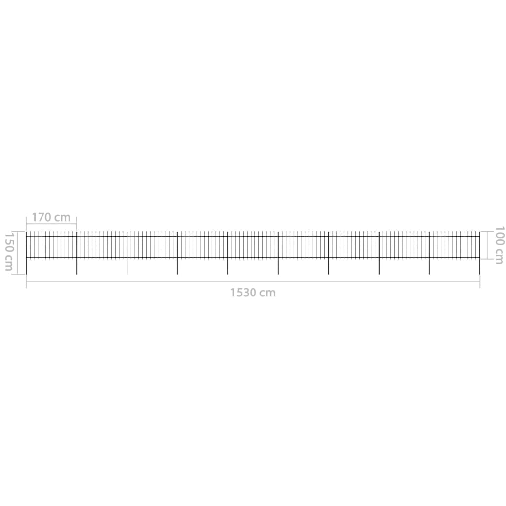 vidaXL Clôture de jardin avec dessus en lance Acier 15,3 x 1 m Noir