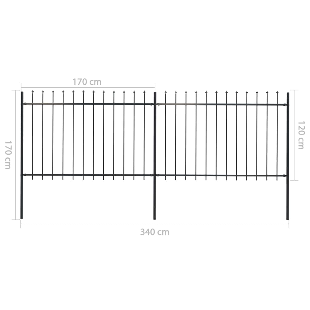 vidaXL Clôture de jardin avec dessus en lance Acier 3,4x1,2 m Noir
