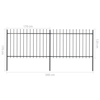 vidaXL Clôture de jardin avec dessus en lance Acier 3,4x1,2 m Noir