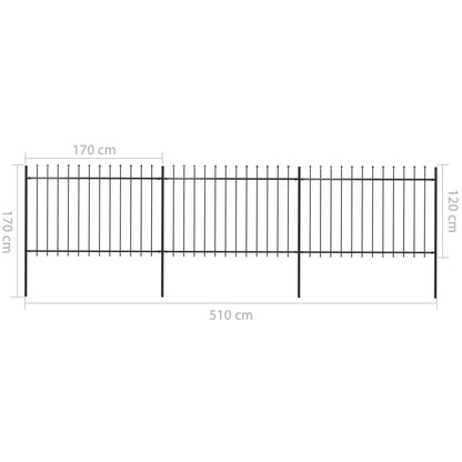 vidaXL Clôture de jardin avec dessus en lance Acier 5,1 x 1,2 m Noir
