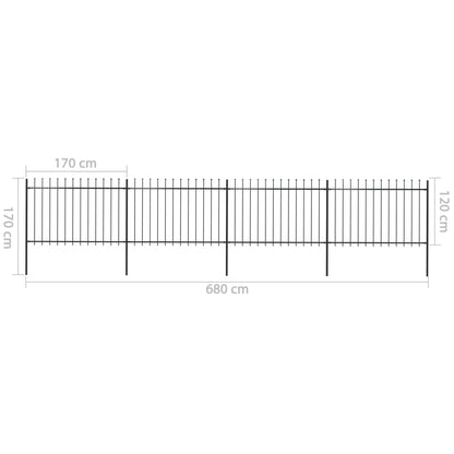 vidaXL Clôture de jardin avec dessus en lance Acier 6,8 x 1,2 m Noir