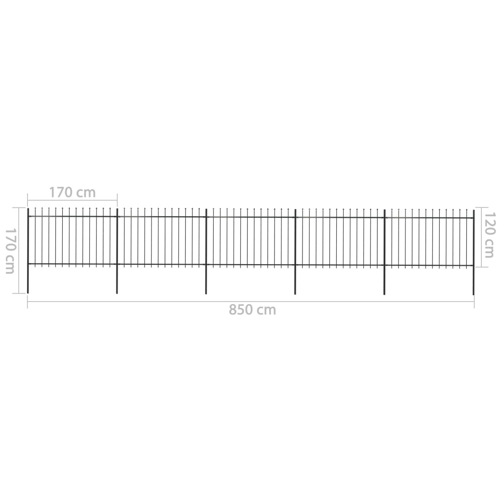 vidaXL Clôture de jardin avec dessus en lance Acier 8,5 x 1,2 m Noir
