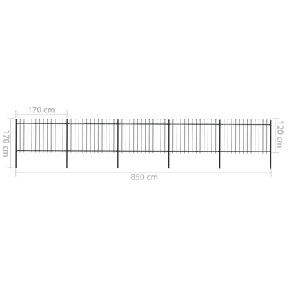 vidaXL Clôture de jardin avec dessus en lance Acier 8,5 x 1,2 m Noir