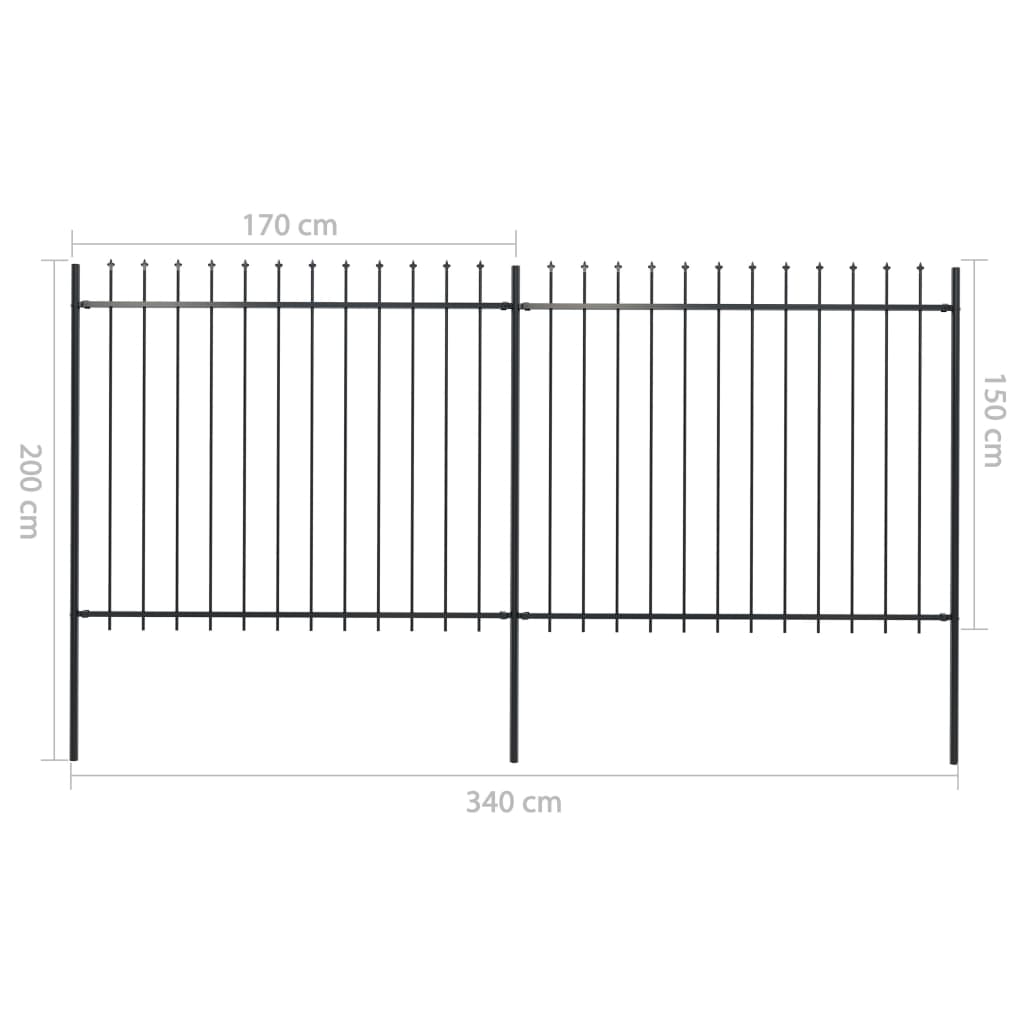 vidaXL Clôture de jardin avec dessus en lance Acier 3,4 x 1,5 m Noir