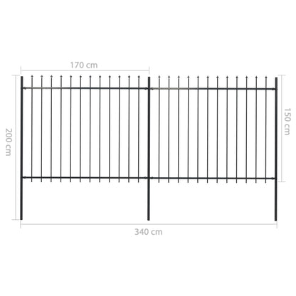 vidaXL Clôture de jardin avec dessus en lance Acier 3,4 x 1,5 m Noir