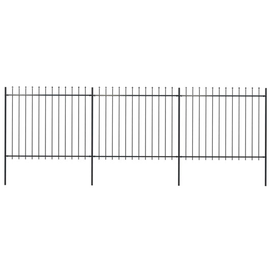 vidaXL Clôture de jardin avec dessus en lance Acier 5,1 x 1,5 m Noir