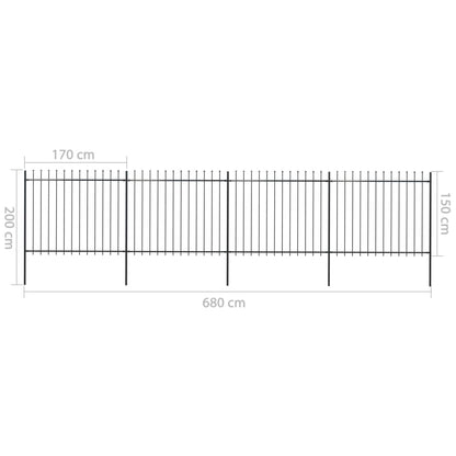 vidaXL Clôture de jardin avec dessus en lance Acier 6,8 x 1,5 m Noir