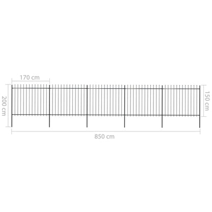 vidaXL Clôture de jardin avec dessus en lance Acier 8,5 x 1,5 m Noir