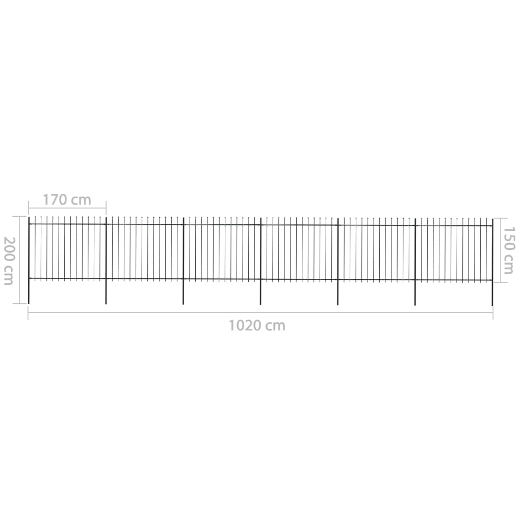 vidaXL Clôture de jardin avec dessus en lance Acier 10,2 x 1,5 m Noir