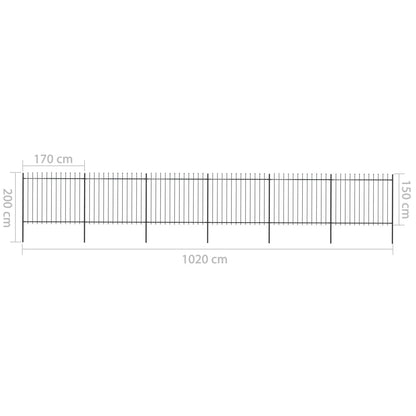 vidaXL Clôture de jardin avec dessus en lance Acier 10,2 x 1,5 m Noir