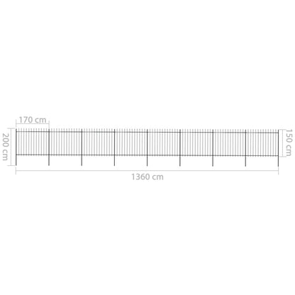 vidaXL Clôture de jardin avec dessus en lance Acier 13,6 x 1,5 m Noir