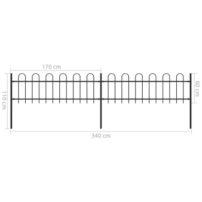 vidaXL Clôture de jardin avec dessus en cerceau Acier 3,4 x 0,6 m Noir