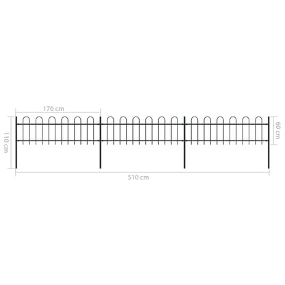 vidaXL Clôture de jardin avec dessus en cerceau Acier 5,1 x 0,6 m Noir
