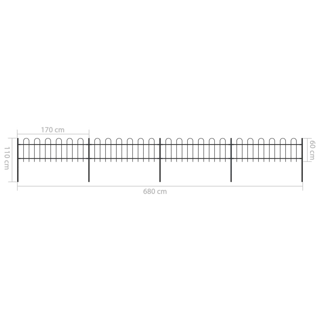 vidaXL Clôture de jardin avec dessus en cerceau Acier 6,8 x 0,6 m Noir