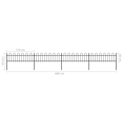 vidaXL Clôture de jardin avec dessus en cerceau Acier 6,8 x 0,6 m Noir