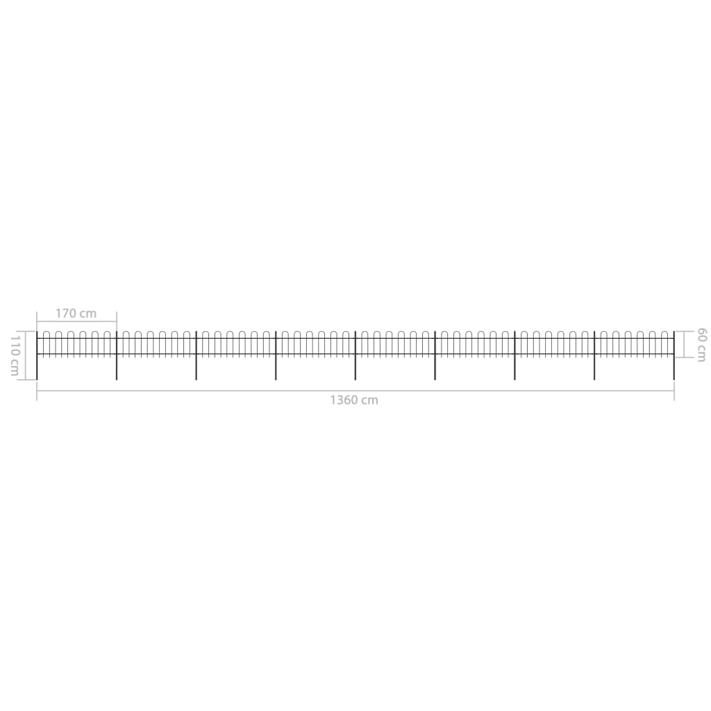 vidaXL Clôture de jardin avec dessus en cerceau Acier 13,6x0,6 m Noir