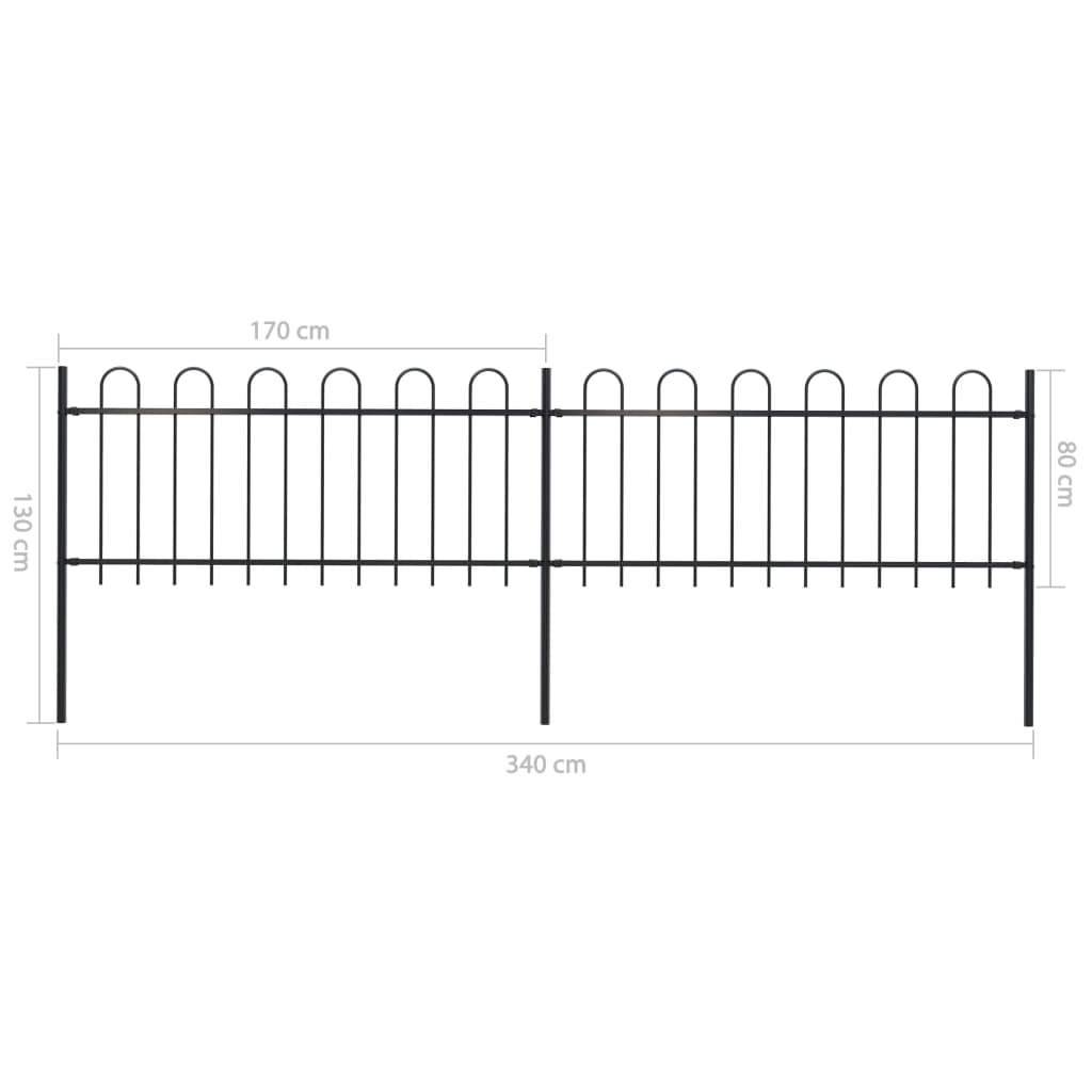 vidaXL Clôture de jardin avec dessus en cerceau Acier 3,4 x 0,8 m Noir