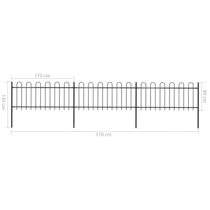 vidaXL Clôture de jardin avec dessus en cerceau Acier 5,1 x 0,8 m Noir