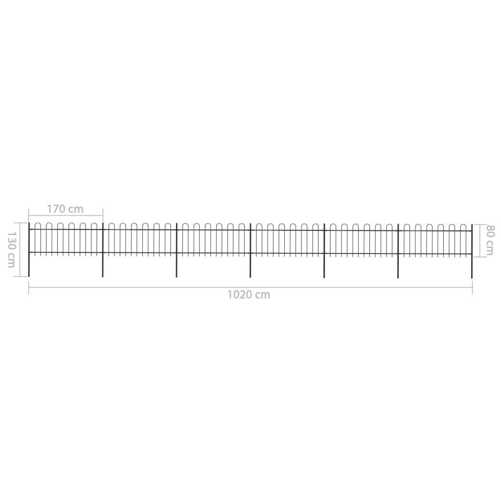 vidaXL Clôture de jardin avec dessus en cerceau Acier 10,2x0,8 m Noir