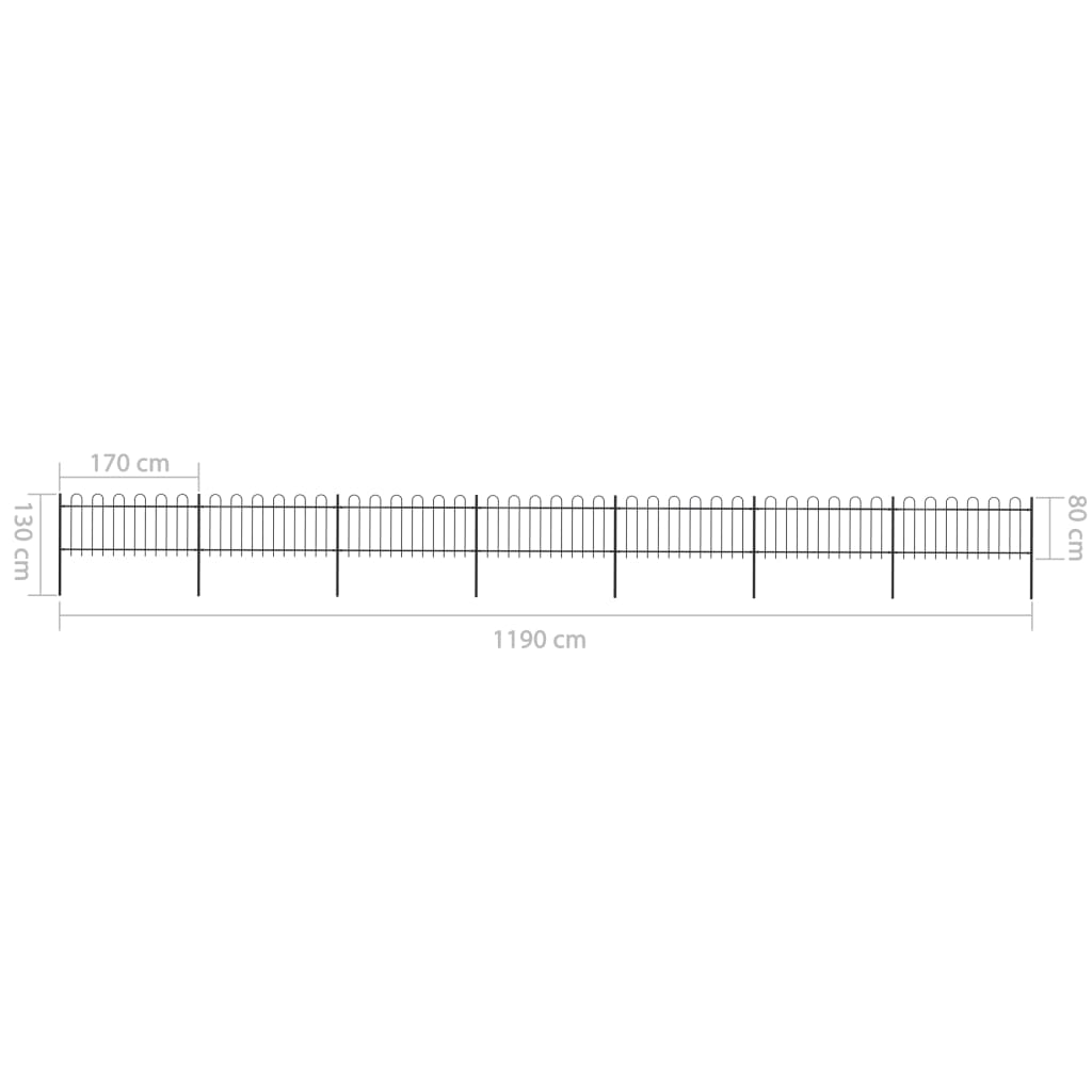 vidaXL Clôture de jardin avec dessus en cerceau Acier 11,9x0,8 m Noir