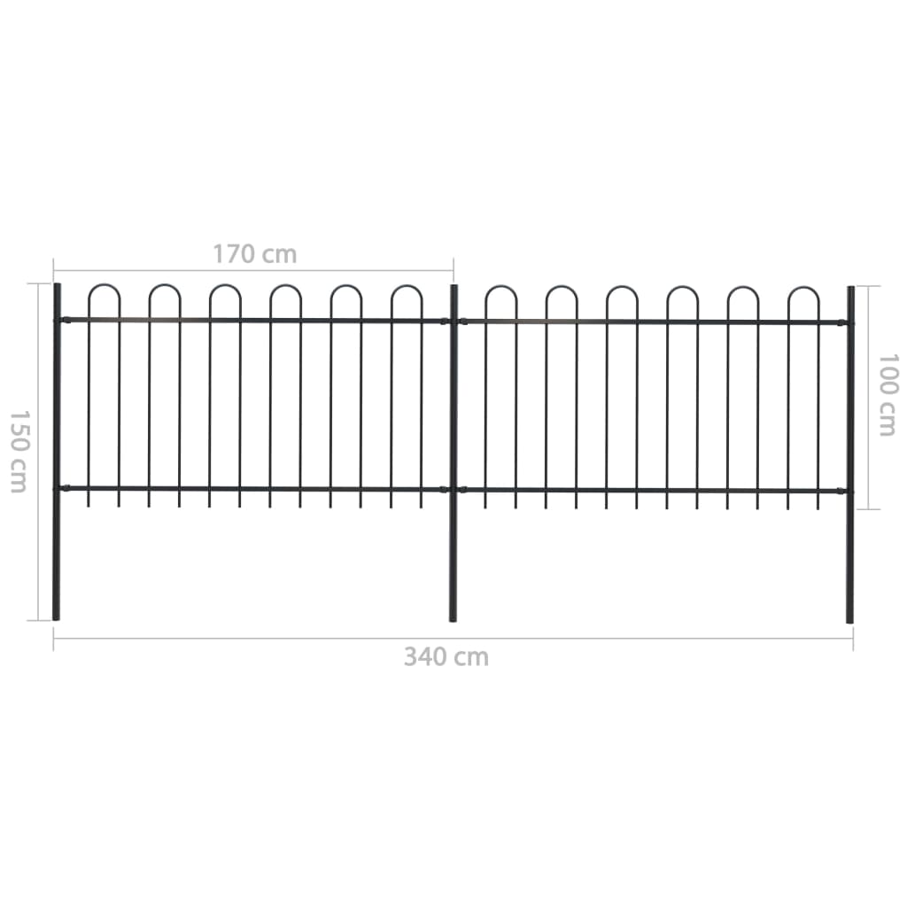 vidaXL Clôture de jardin avec dessus en cerceau Acier 3,4 x 1 m Noir