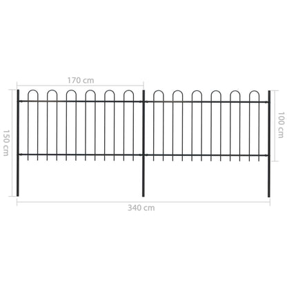 vidaXL Clôture de jardin avec dessus en cerceau Acier 3,4 x 1 m Noir