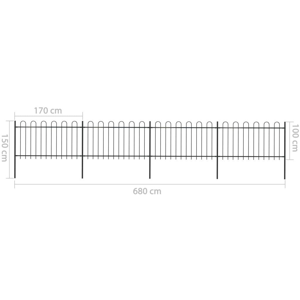 vidaXL Clôture de jardin avec dessus en cerceau Acier 6,8 x 1 m Noir